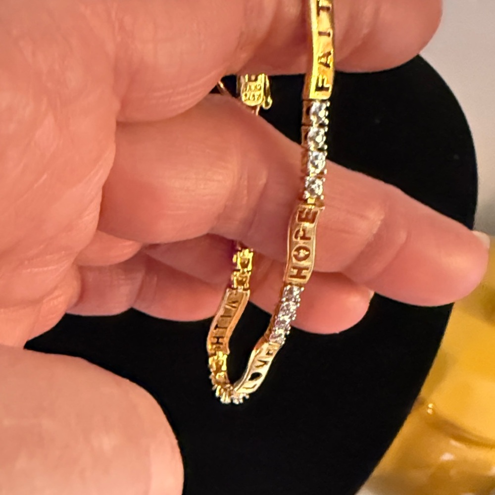 Gold-Tone Love Hope Faith Bracelet with the silver tone design feature - Picture 12 of 15